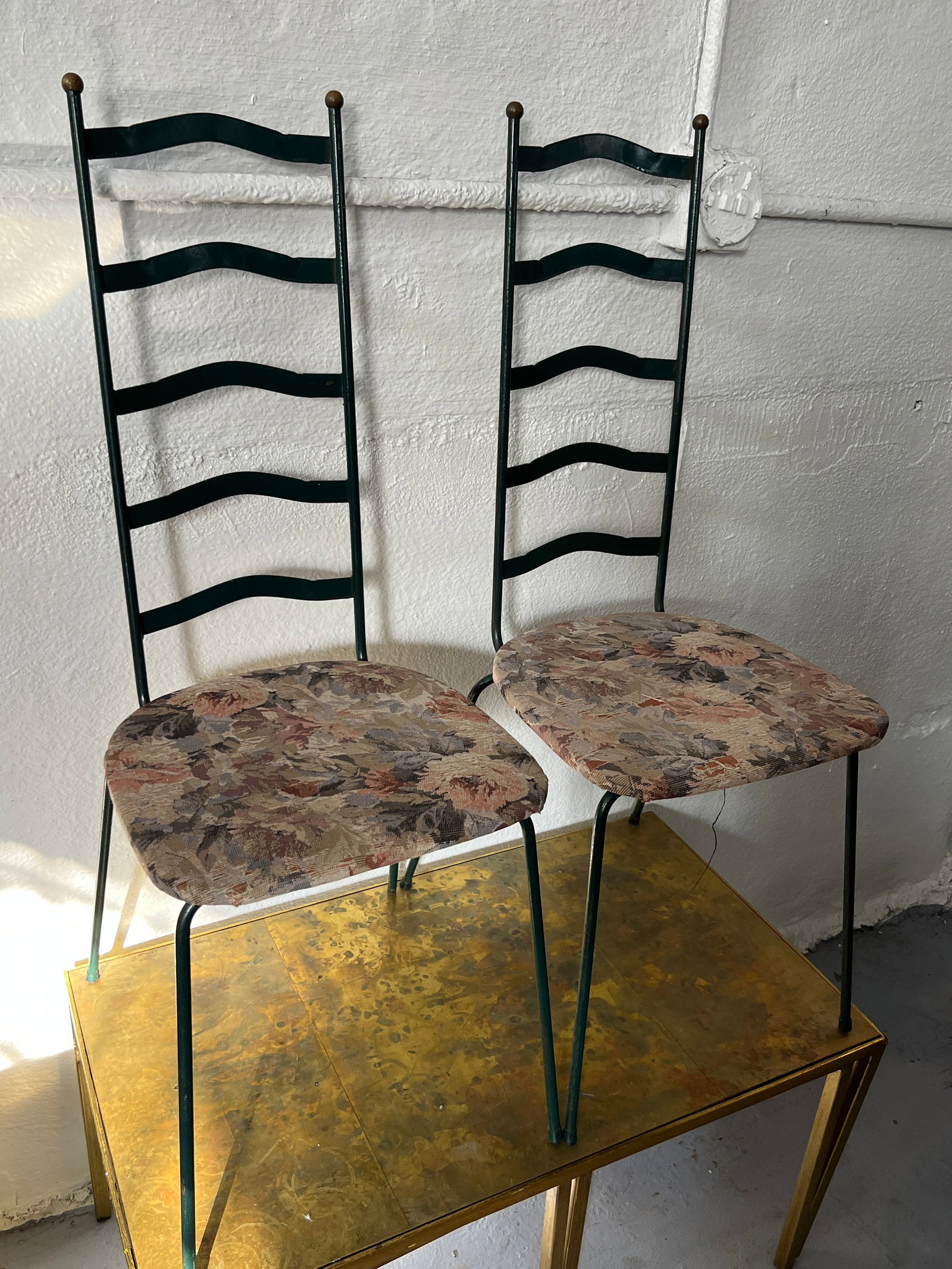 Pair of Memphis Milano Metal Ladderback Chairs: ready for a fresh powder coat and upholstry