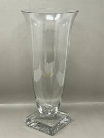 Heavy Glass Square Pedestal Flower Vase As Found