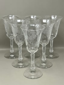 (6) Libbey Glass Rock Sharpe Blossoms Water Goblet Glasses