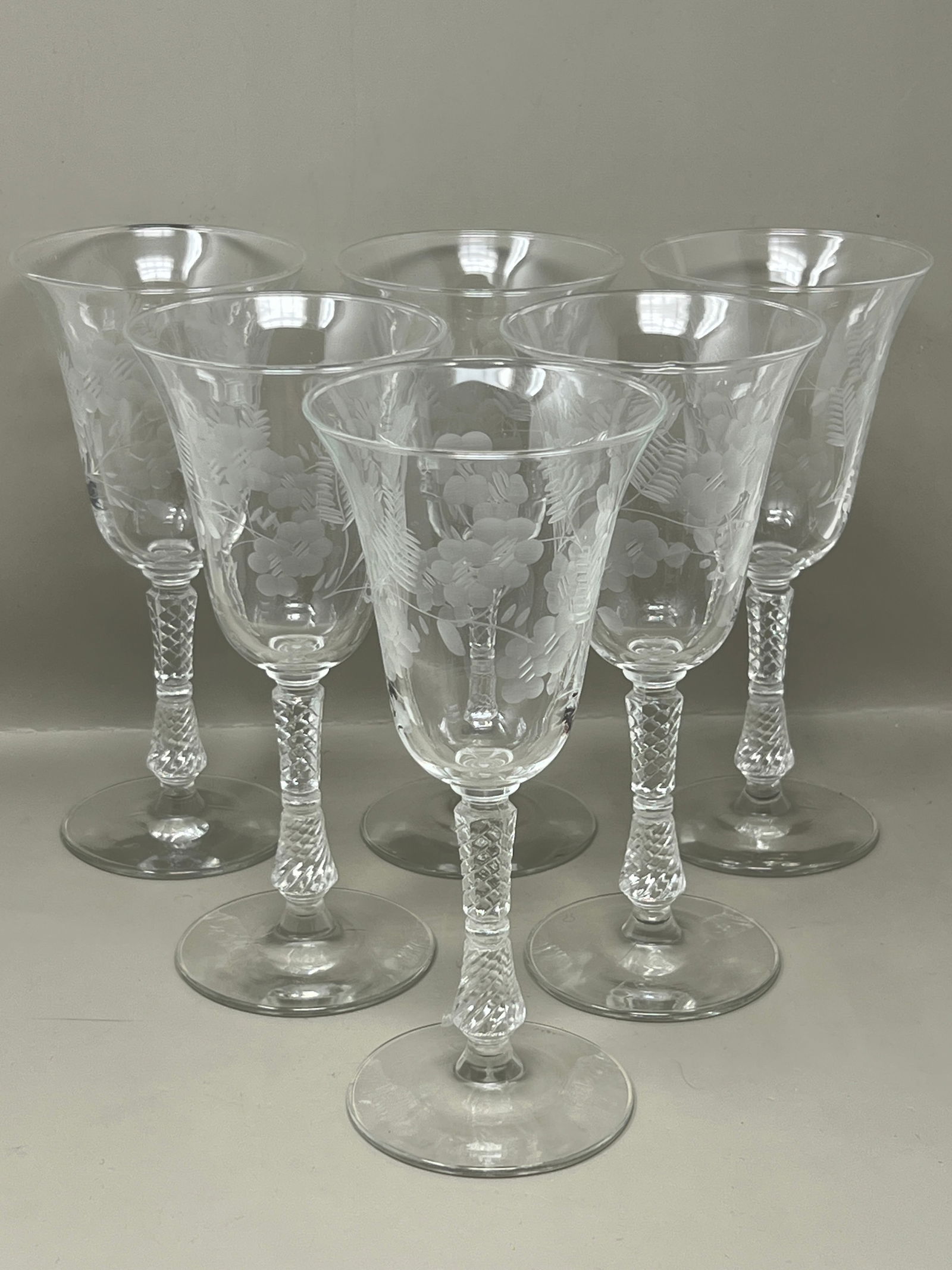 (6) Libbey Glass Rock Sharpe Blossoms Water Goblet Glasses: great condition