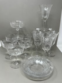 Various Fostoria Etched Antique Stemware Glasses