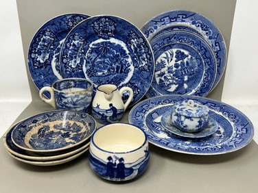 Antique Blue & White China Blue Willow, Delft As Found