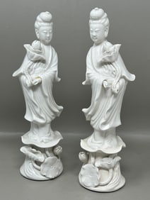 Vintage Pair of Blanc de Chine Quanyin Quan Yin Statue Figurines