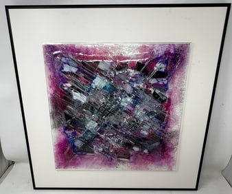 Mounted Fused Glass Art Glass Framed Sculpture