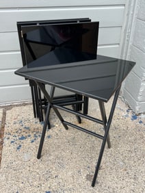 Set of Black Lacquered Folding Tray Tables Vintage