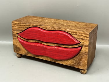 Handmade Wood Lips Jewelry Trinket Box