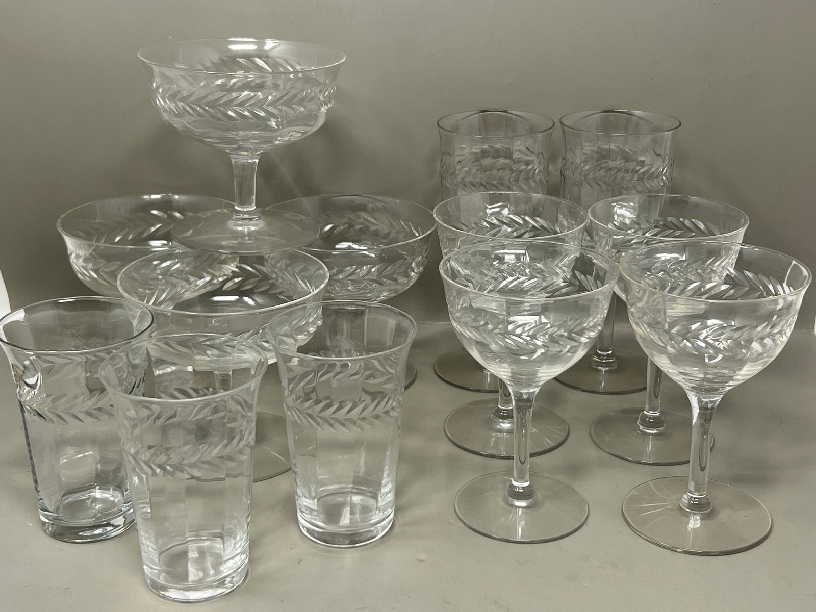 Antique Laurel Wreath Pattern Glass Stemware: no chips flicks