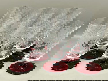 Ruby Glass & Crystal Rose Cut Glass Antique Ice Tea Glasses