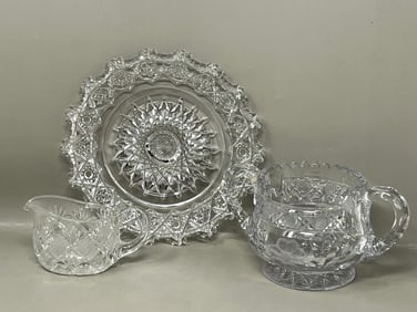 Antique Cut Crystal Candy Dish, Creamers