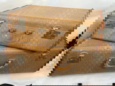 Vintage Tweed Hardshell Suitcases Luggage Both Have Keys