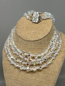 Vintage Crystal Faceted Bead Necklace & Bracelet