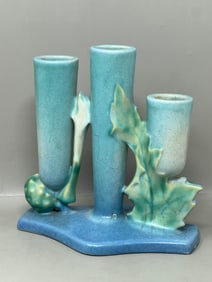 Roseville Thornapple Blue Triple Bud Vase