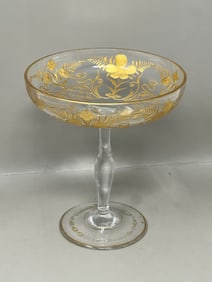 Antique Moser Style Gold on Glass Tazza Pedestal Bowl