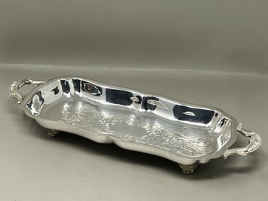 Silverplate Footed Handled Biscuit Tray Serving Platter