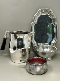 Silverplate Moka Pot Jug, Platter, Bowl, Cup