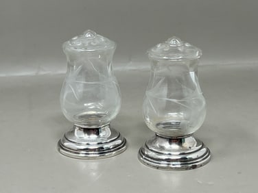 Sterling SIlver Weighter Base Glass Salt & Pepper Shakers