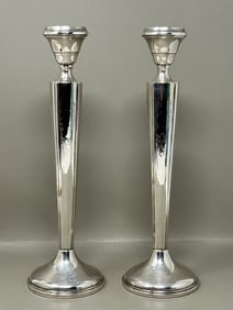 Etched Weighted Sterling Silver Candlestick Pair