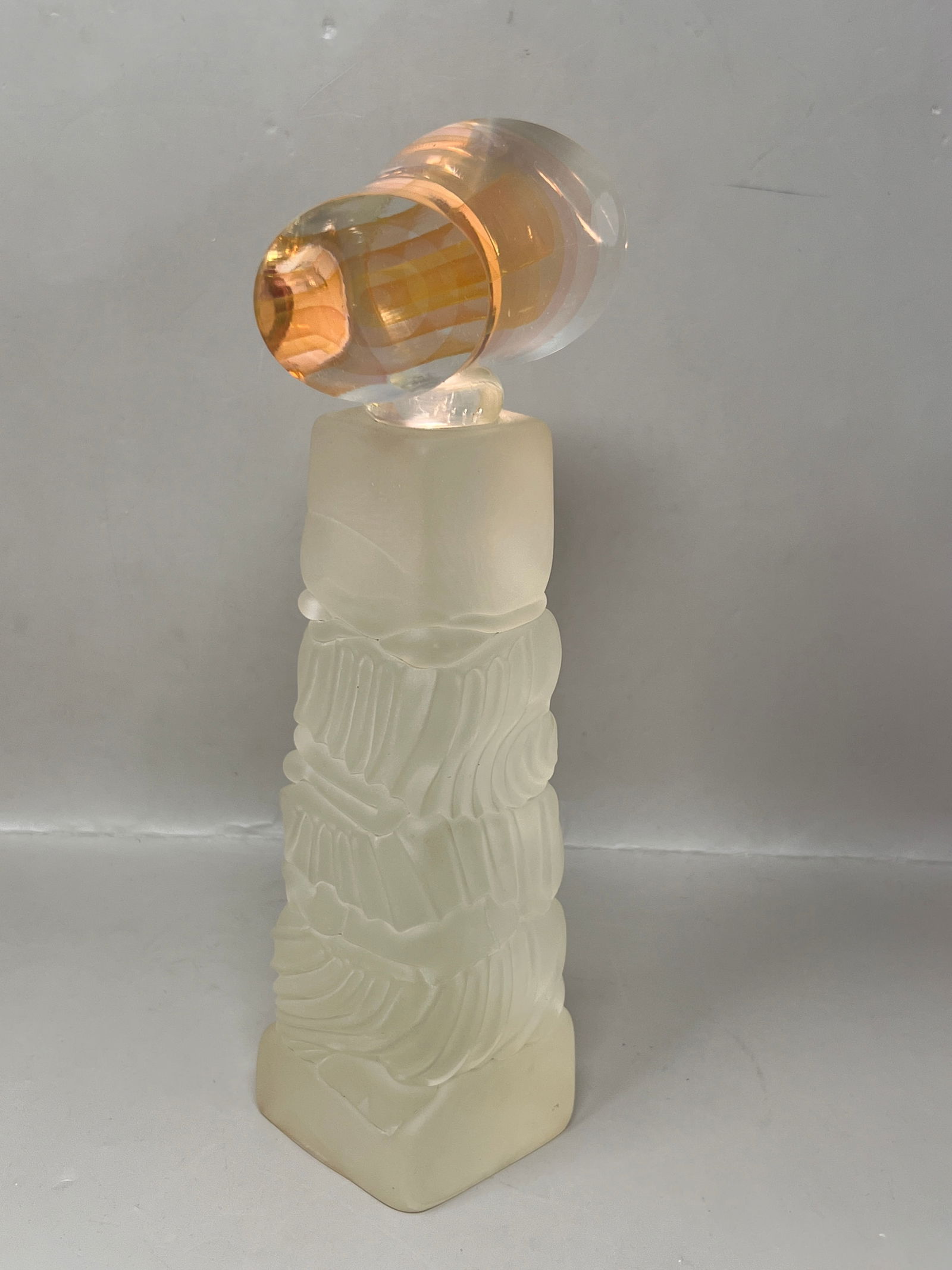 Signed Charles Wright 1990 Brutalist Acrylic on Frosted Pressed Art Glass Statue (1 of 13)