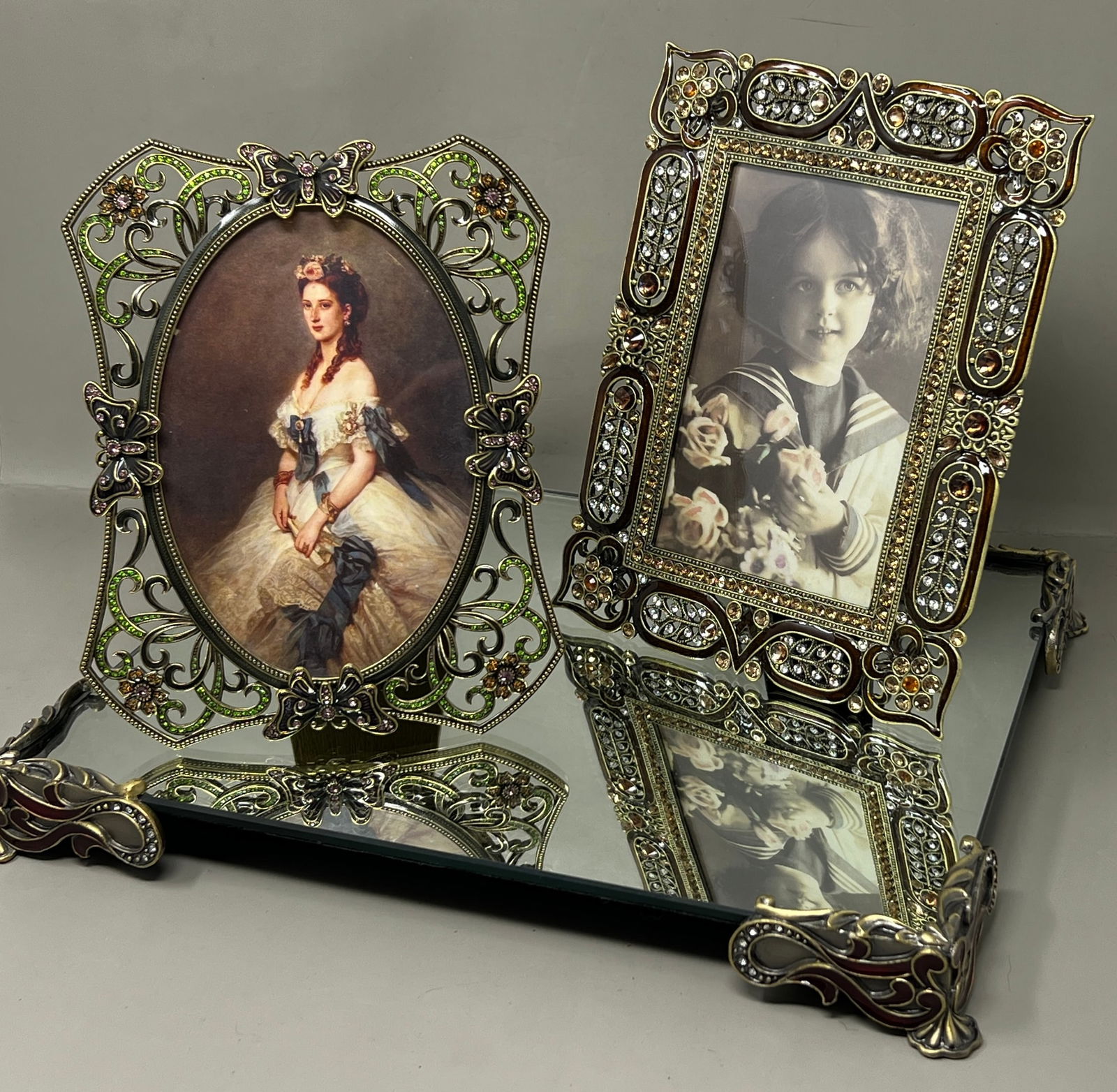 Enameled Picture Frames and Vanity Mirror Tray: like new