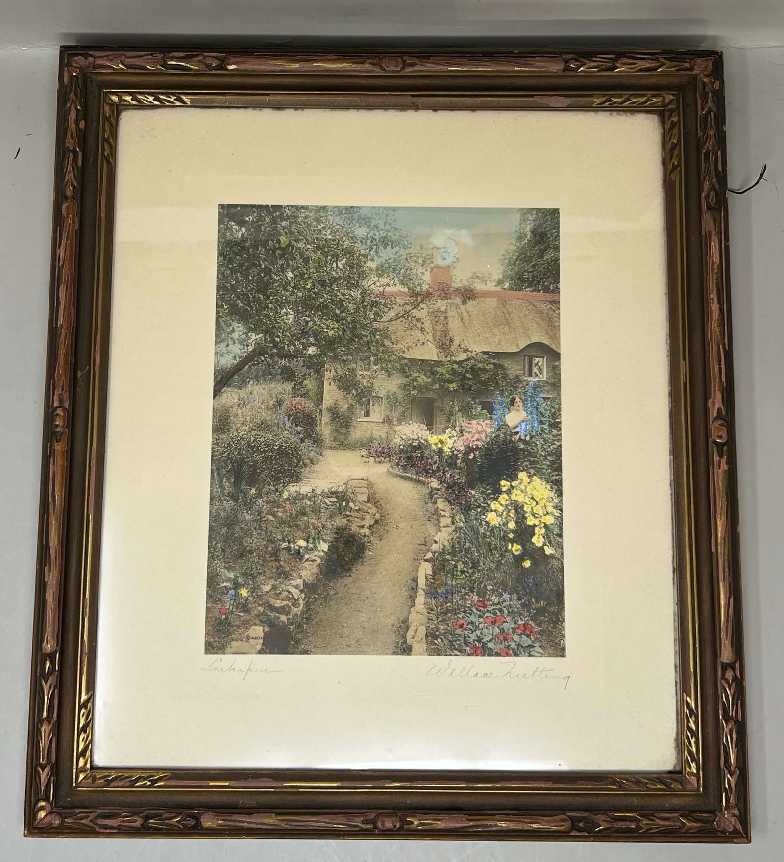Vintage Framed Wallace Nutting "A Garden of Larkspur" Tinted Print (1 of 11)