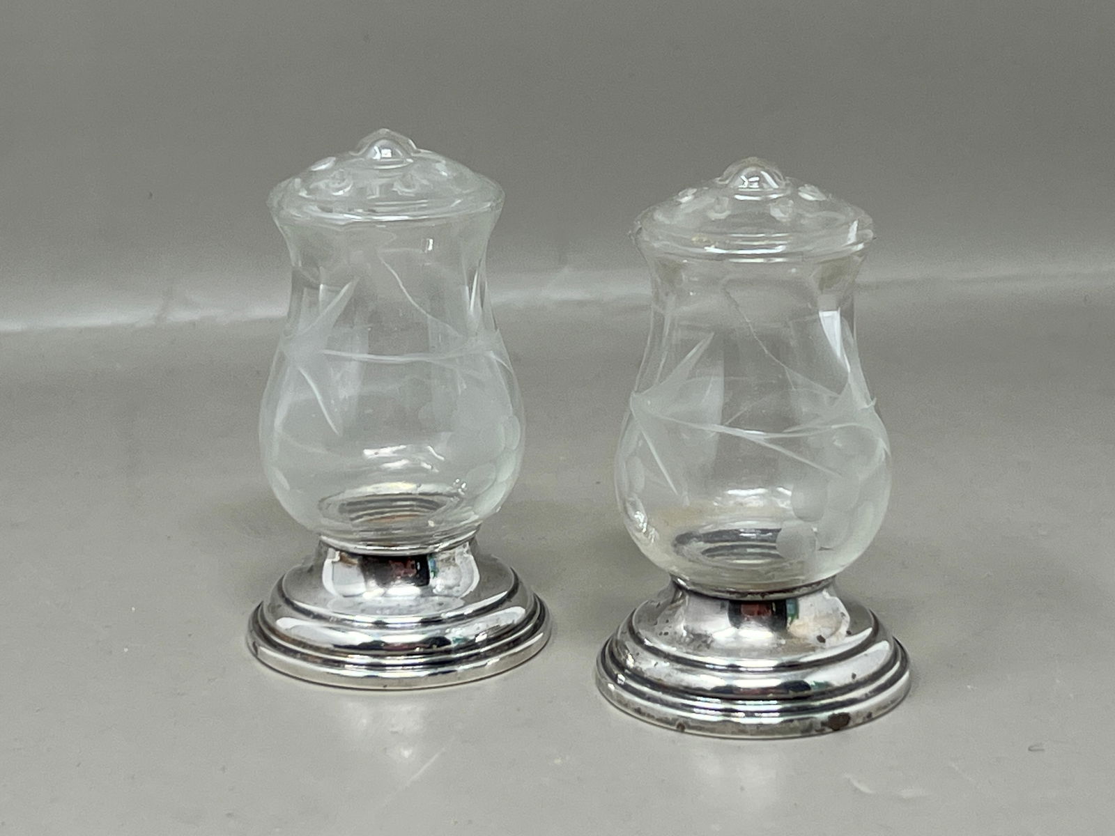 Sterling SIlver Weighter Base Glass Salt & Pepper Shakers (1 of 5)