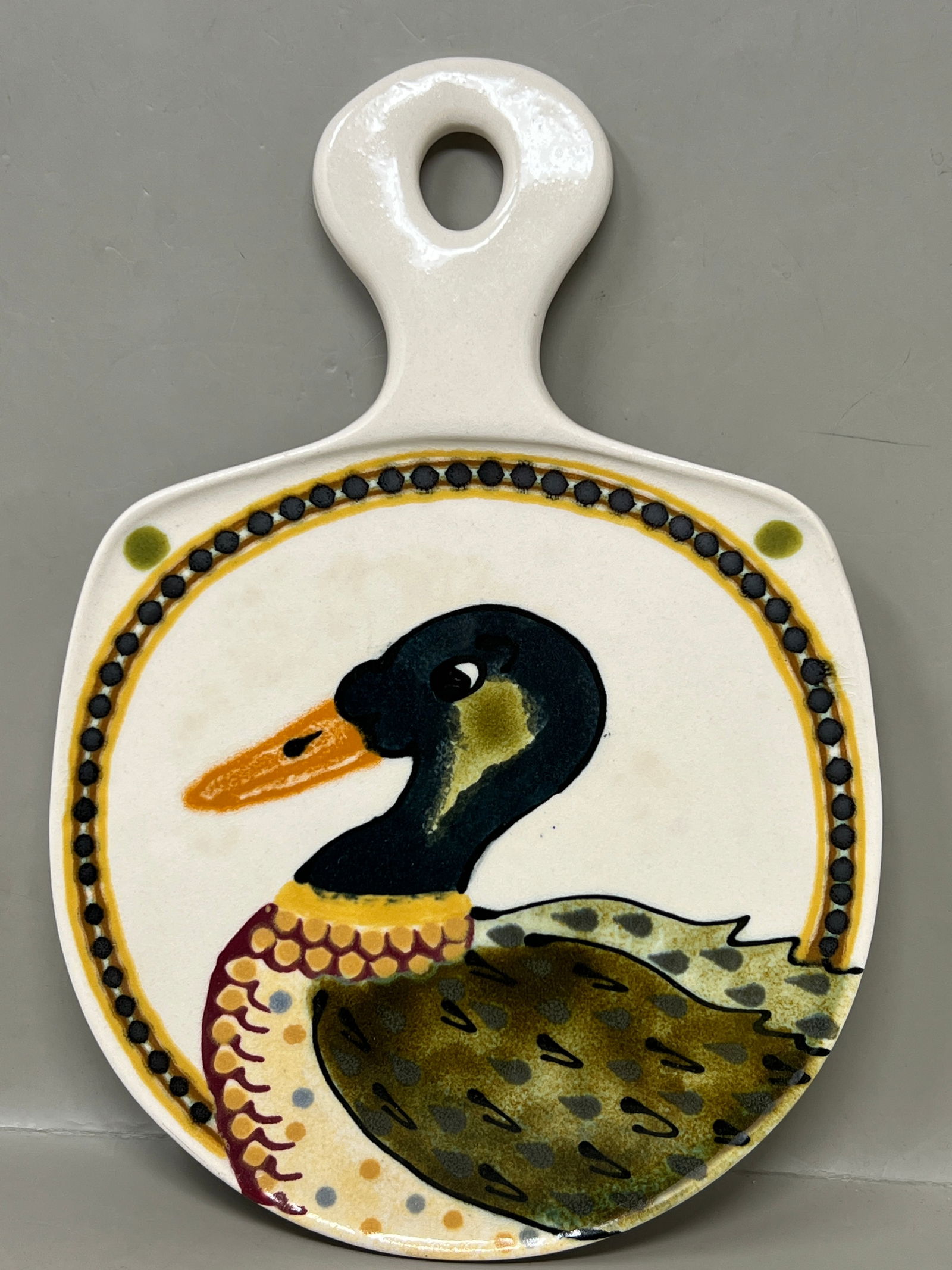 Janet Rothwoman Mallard Studio Pottery Hanging Trivet Tile: whimsical duck decor