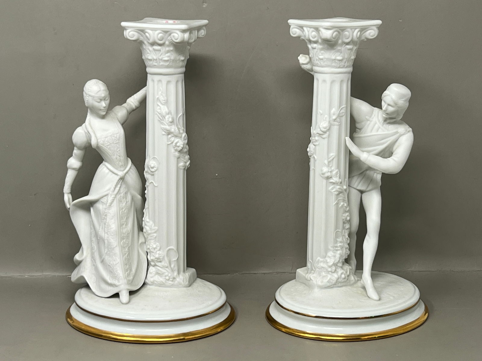 1986 Romeo & Juliet White Bisque Porcelain Candlestick Pair Candlesticks: Great condition from Franklin Mint