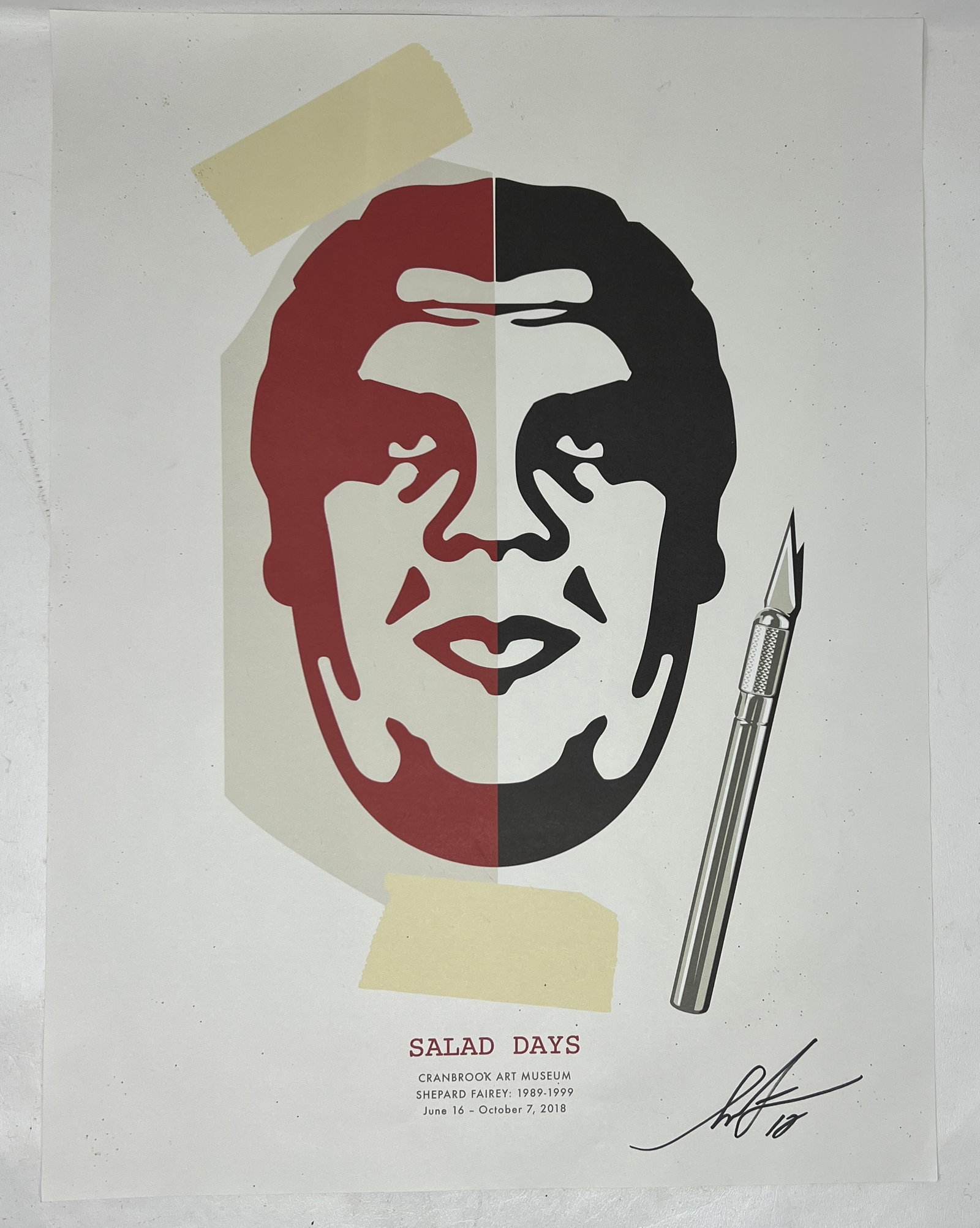 Signed Shepard Fairey "Salad Days" Exhibition Poster Silkscreen: has some superficial marks/spiderspots, shown in photos