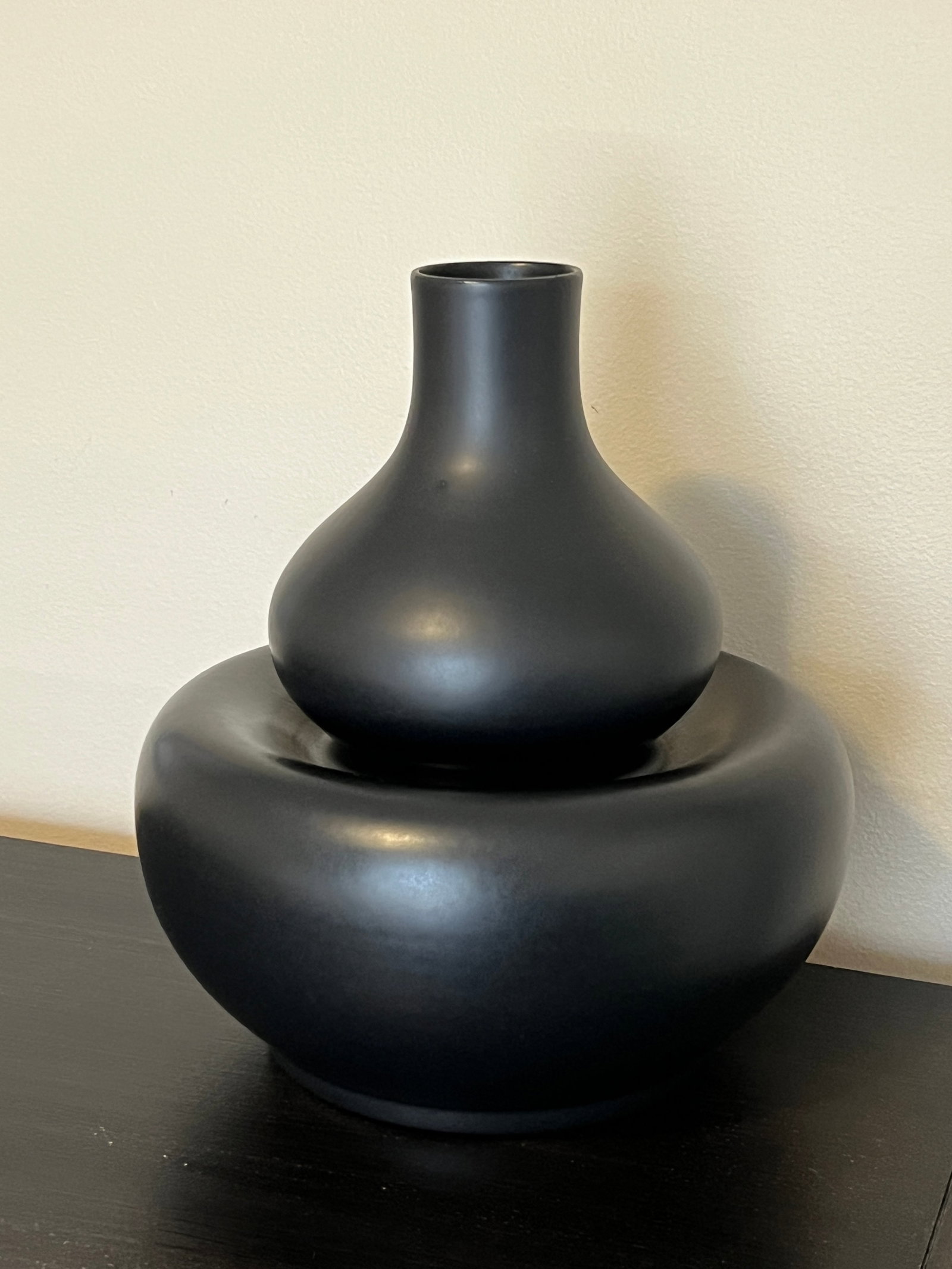 Curvilinear Signed Asian Matte Black Vase (1 of 6)