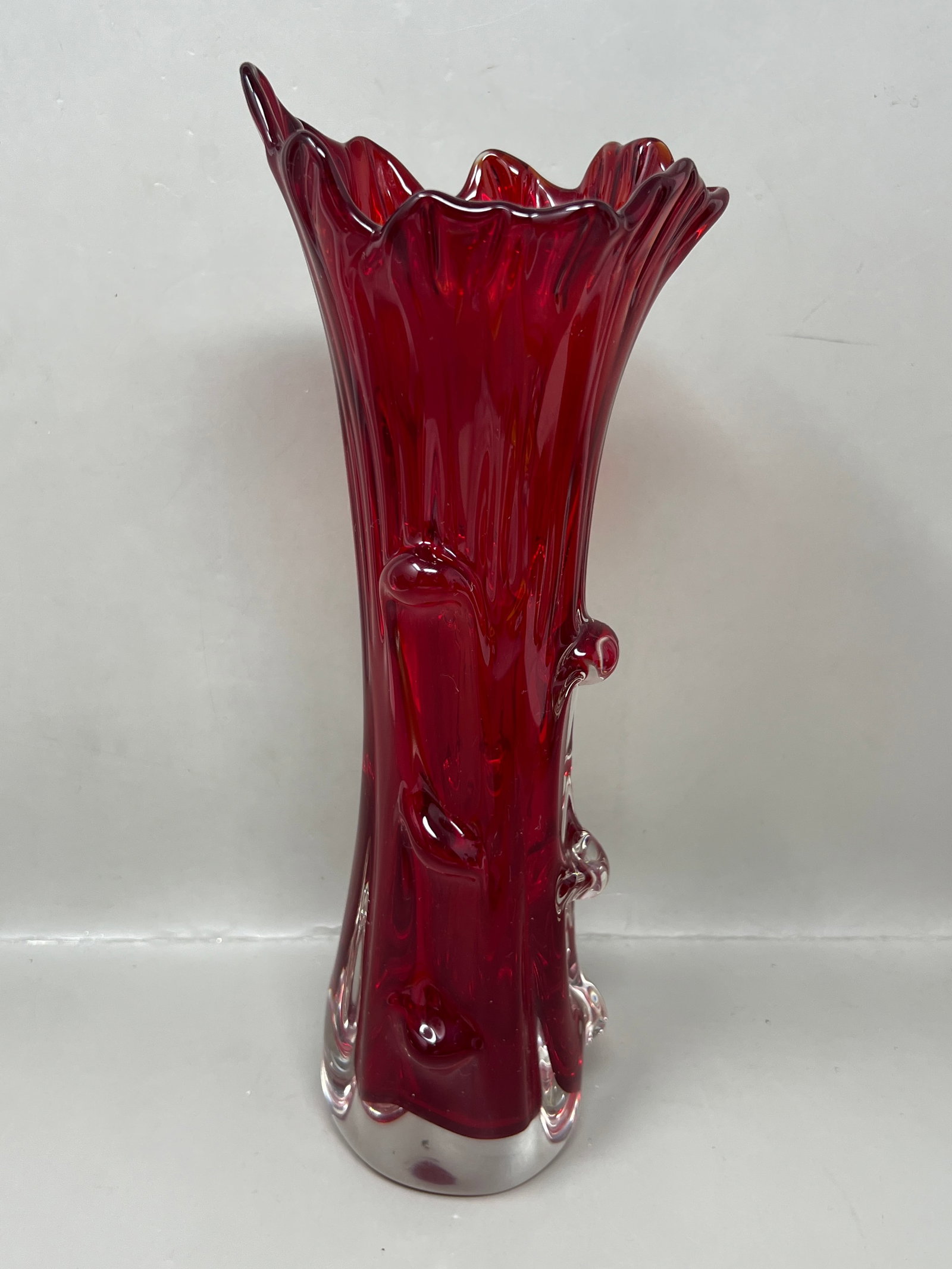 Murano Italian Art Glass Crystal over Ruby Swung Vase (1 of 7)