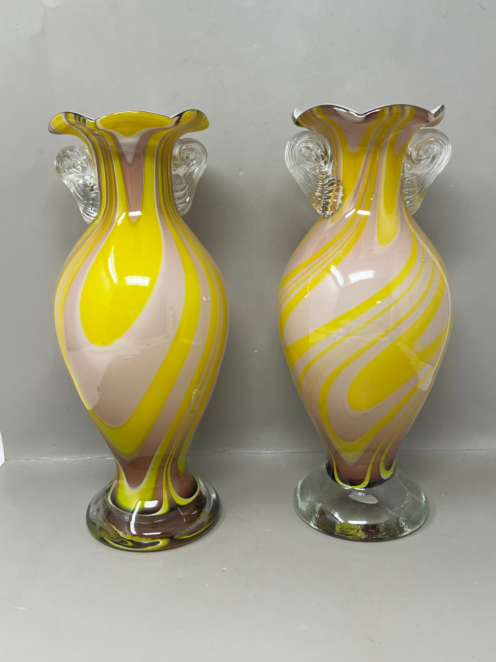 Pair of Swirled Art Glass Amphora Vases (1 of 12)