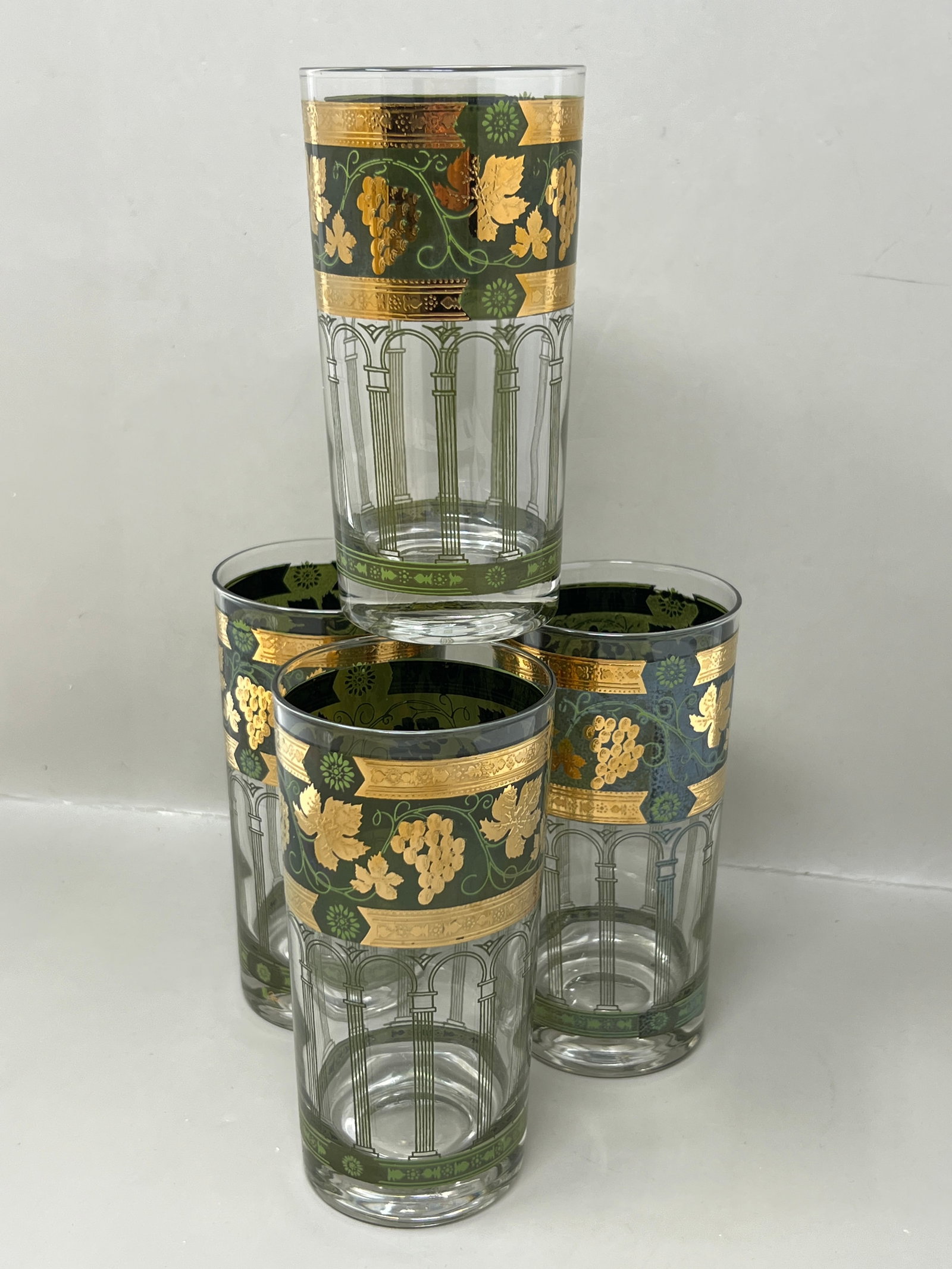 "Golden Grapes Green" Cera Midcentury Glass Highball Glasses (1 of 7)