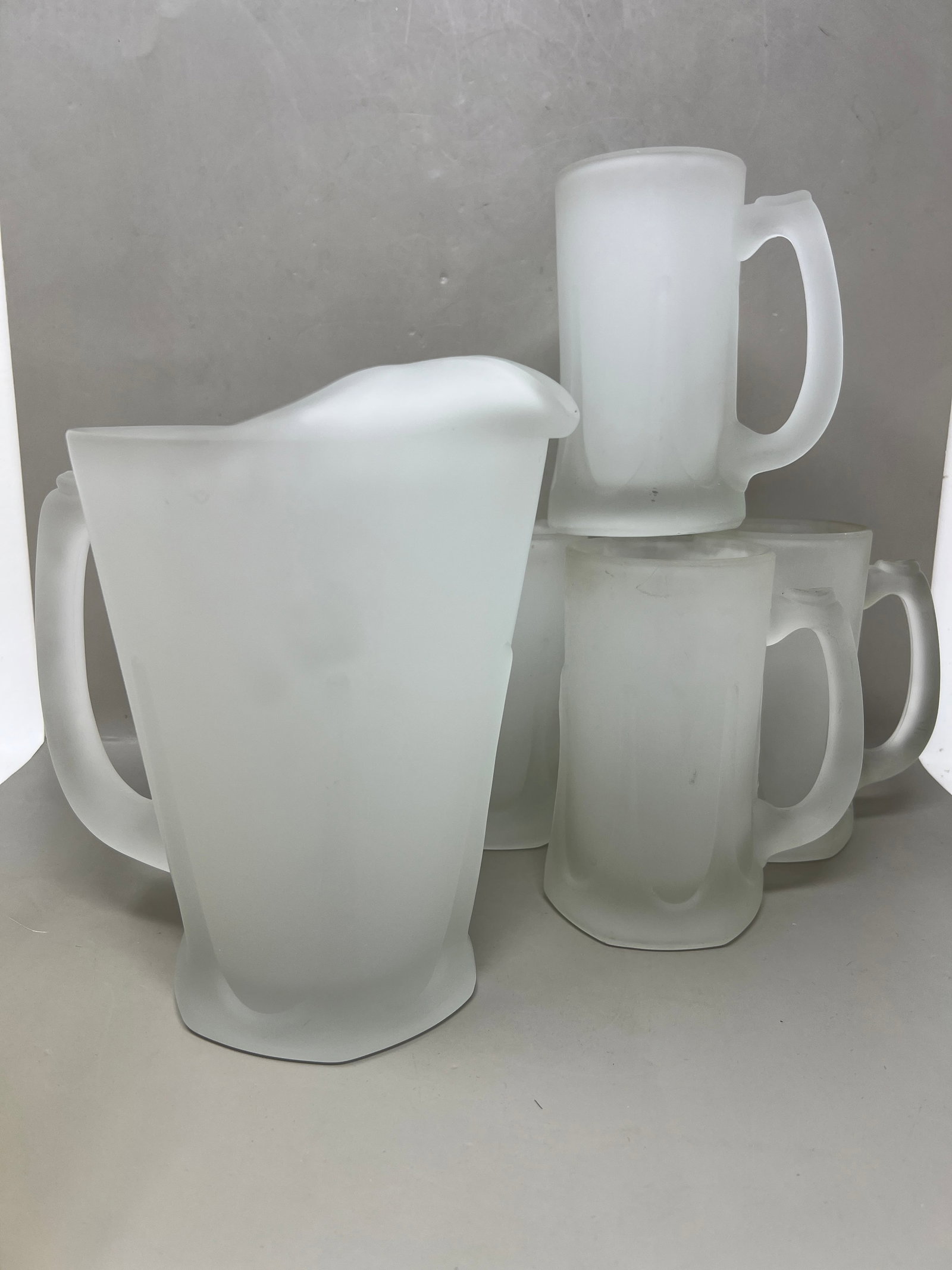 Vintage Indiana Glass Tiara Frosted Glass Pitcher, Beer Mugs (1 of 10)