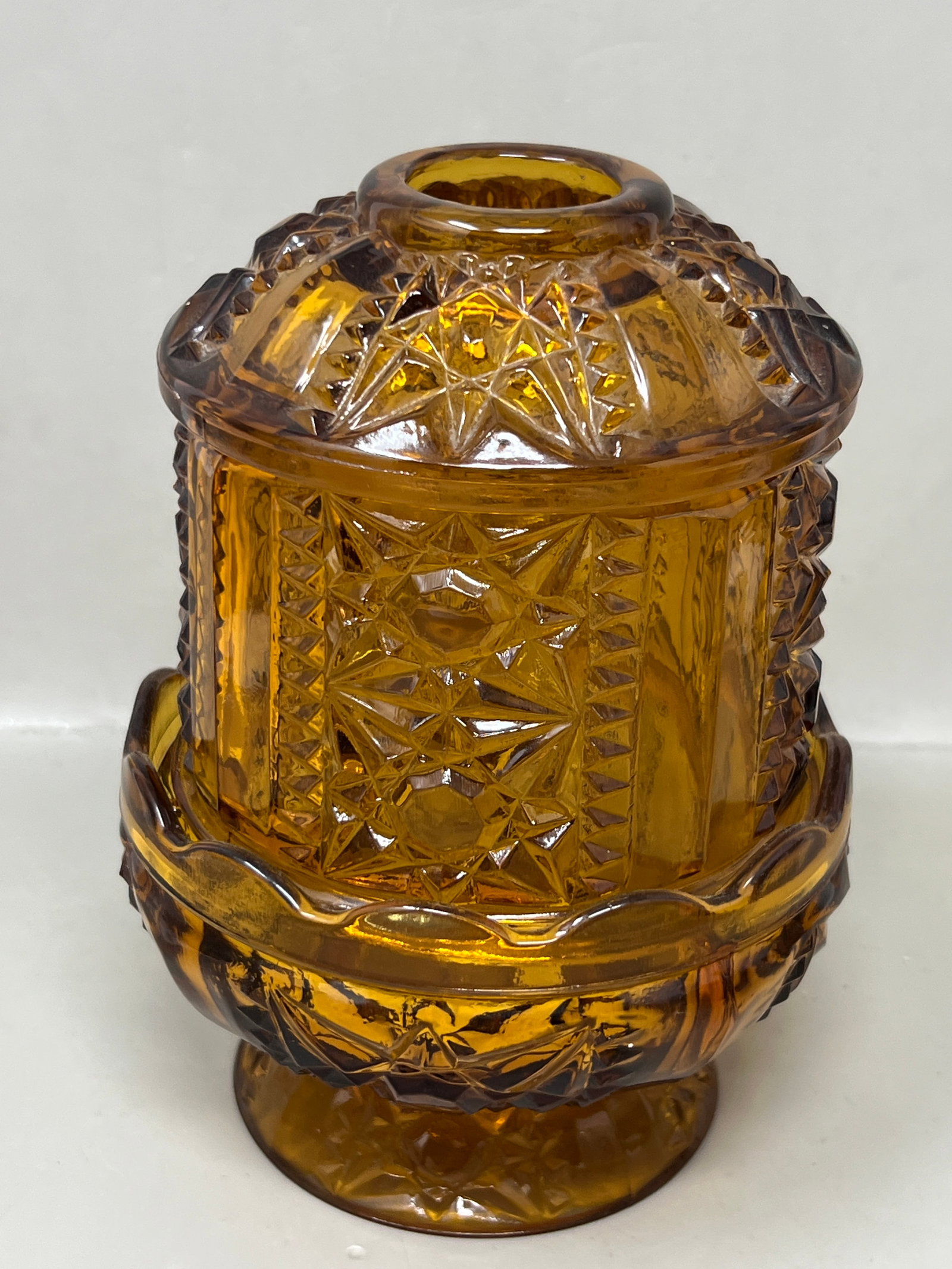 Indiana Glass Stars & Bars Fairy Lamp Amber Glass (1 of 11)