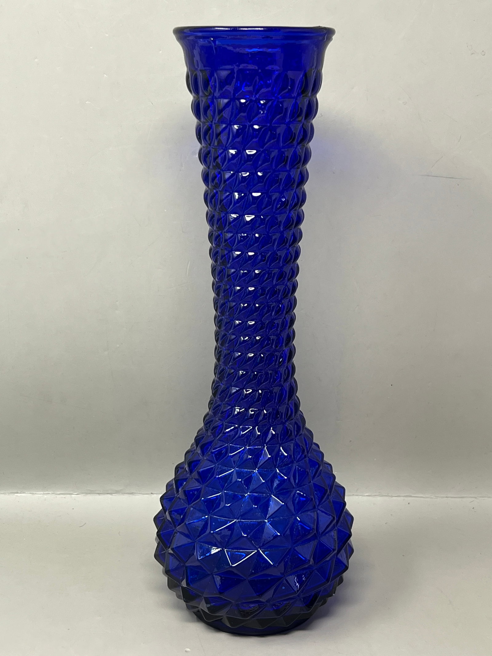 Vintage Cobalt Diamond Point Glass Vase MCM (1 of 8)