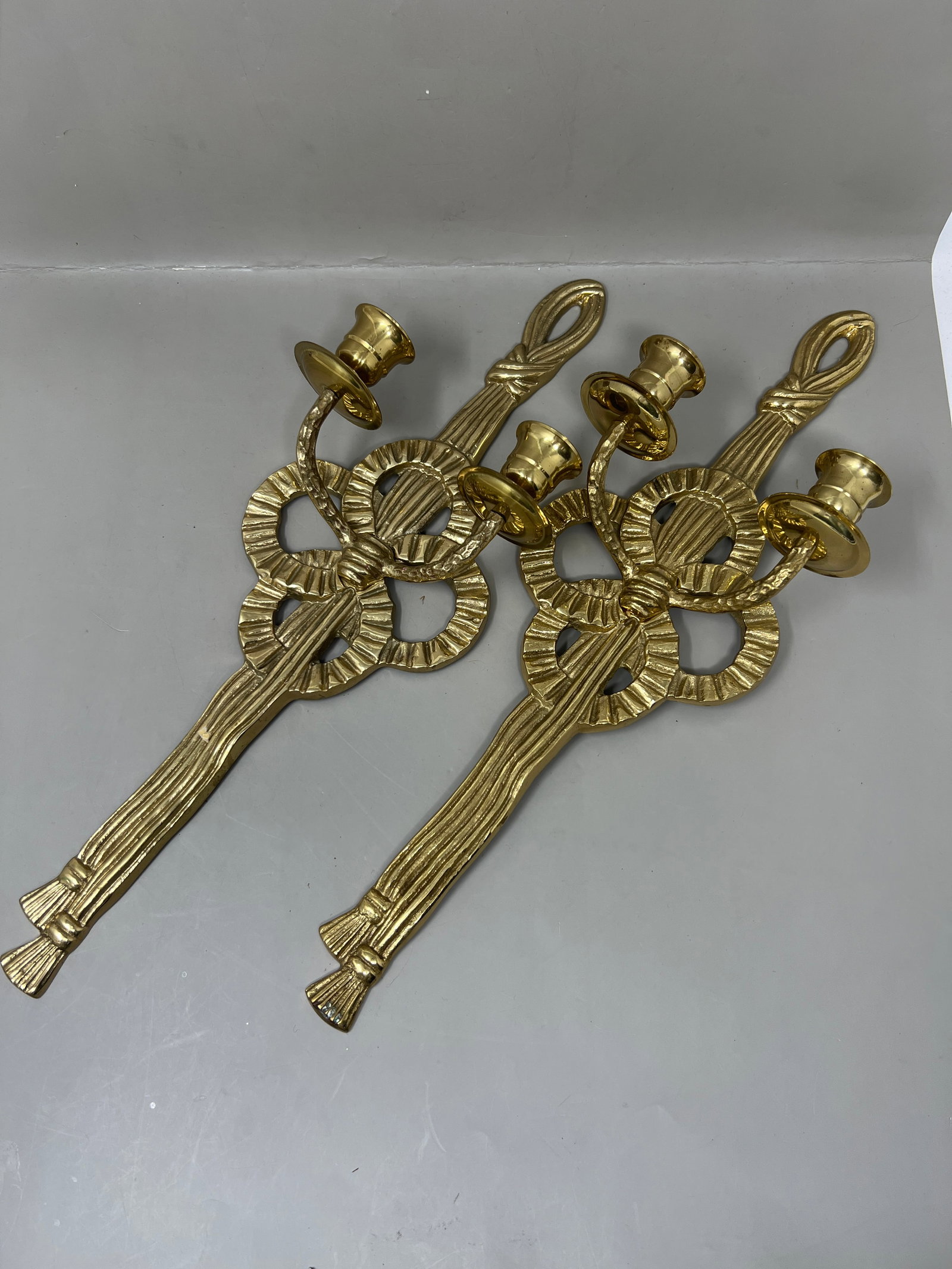 Pair of Solid Brass Ribbon Candle Sconces Sconce Pair (1 of 9)