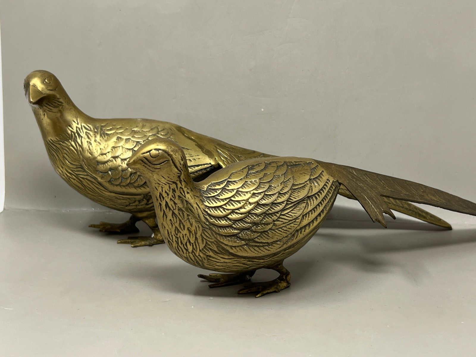 Pair of Vintage Solid Brass Pheasant Bird Figurines Statues (1 of 12)