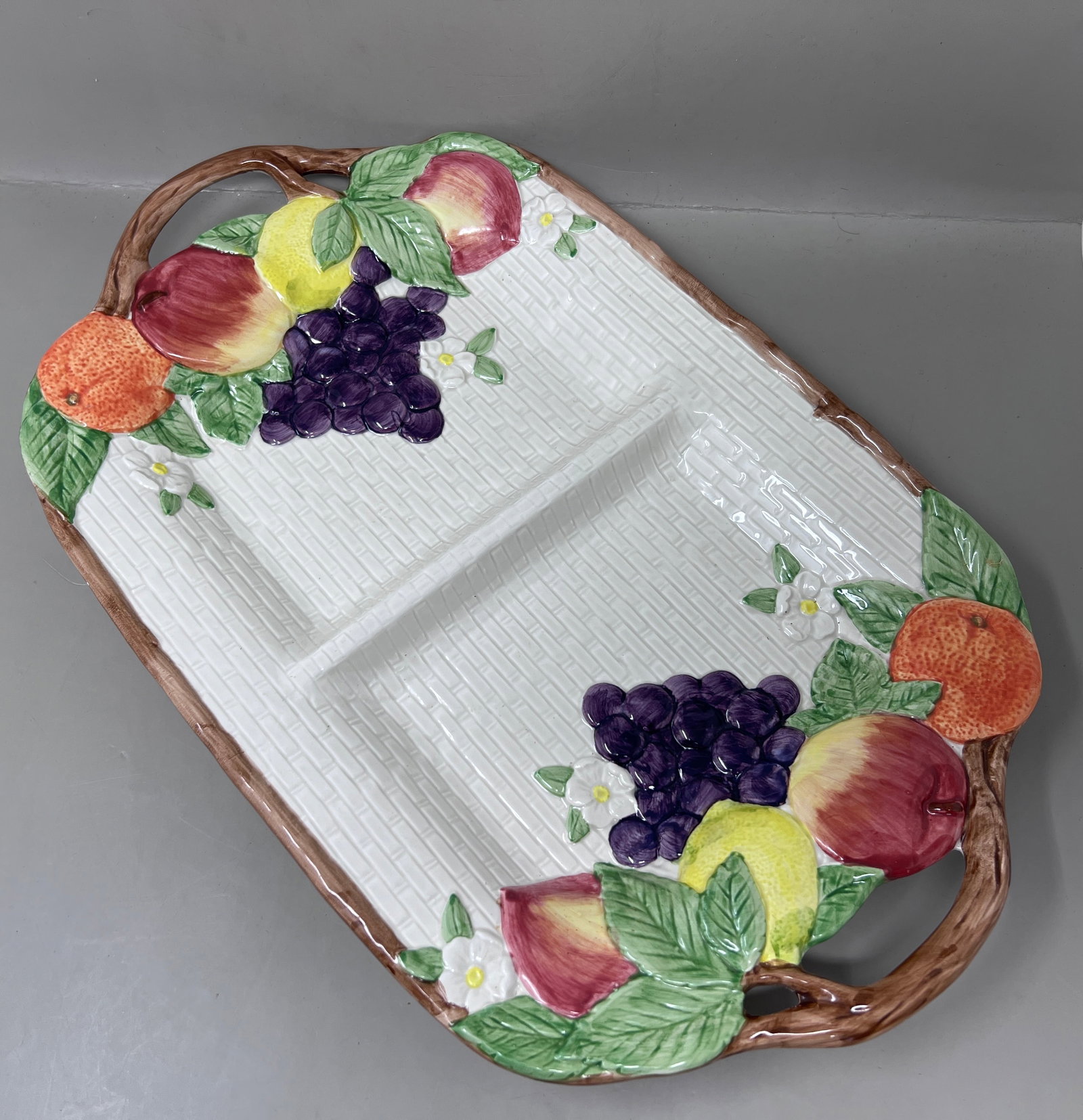 Vintage Fitz & Floyd Ceramic Garden Basket Divided Serving Dish (1 of 8)