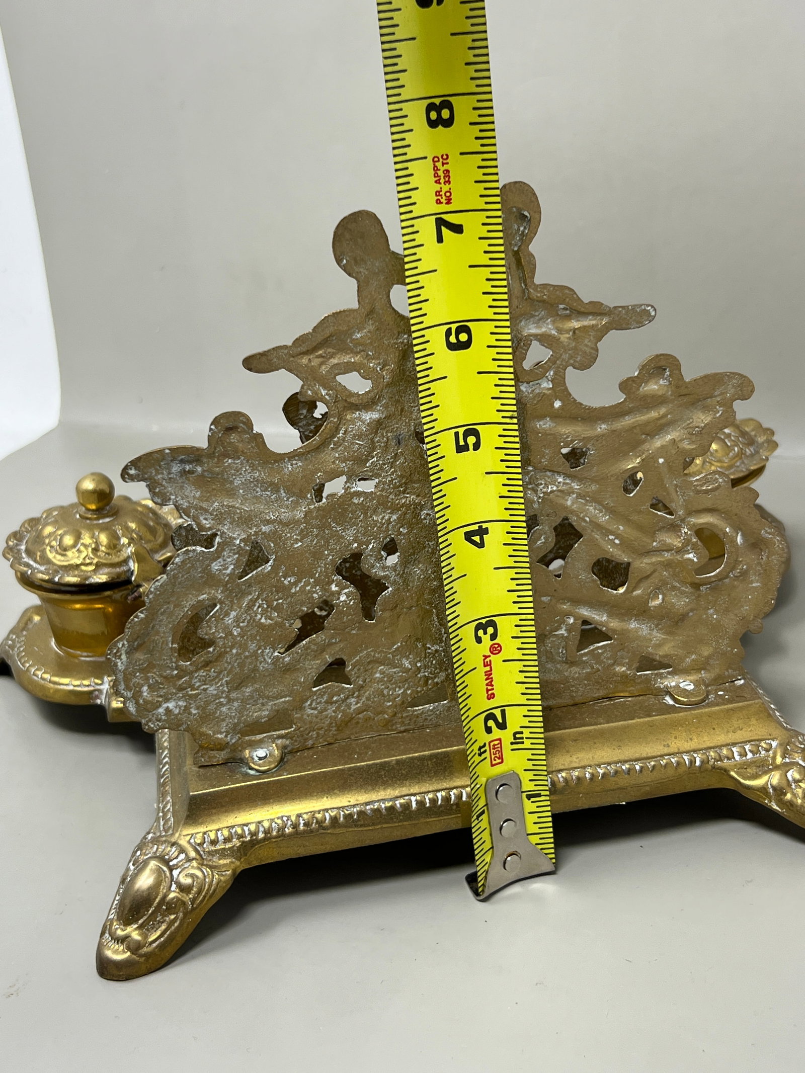Heavy Solid Brass Inkwell with Cherubs - 11