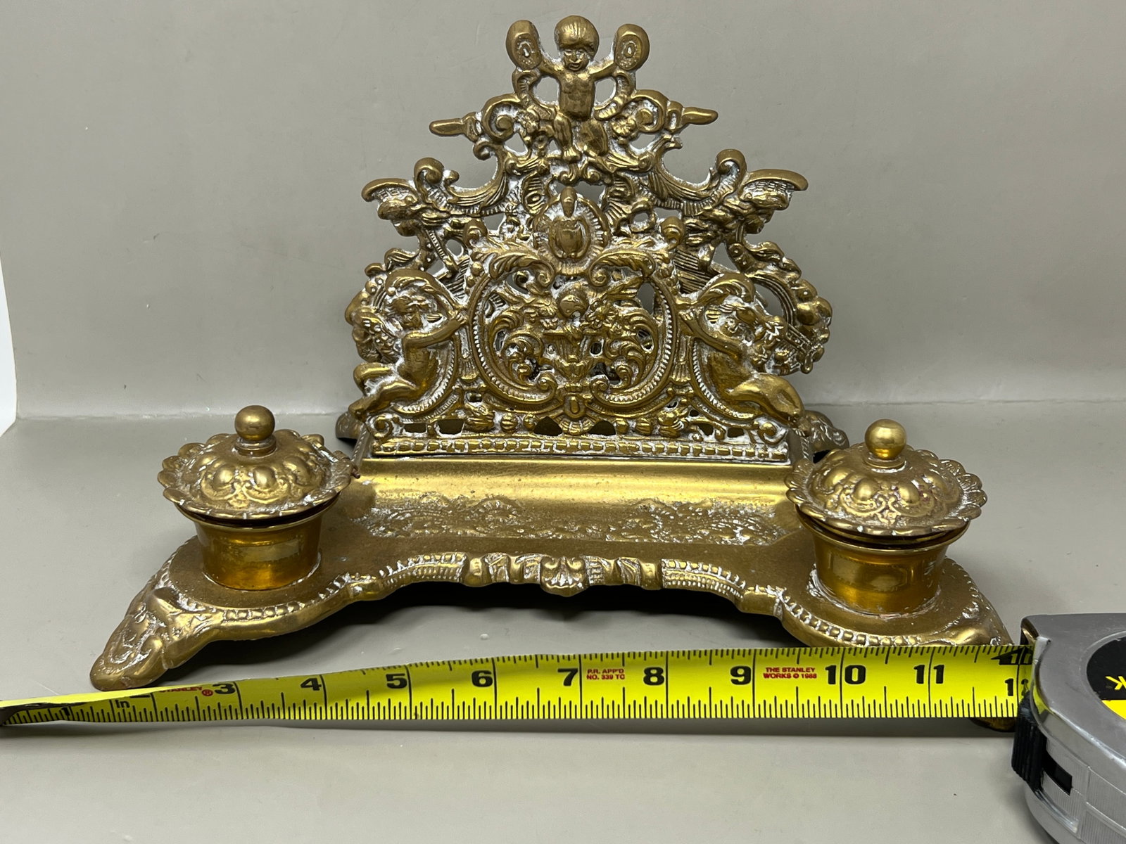 Heavy Solid Brass Inkwell with Cherubs - 8