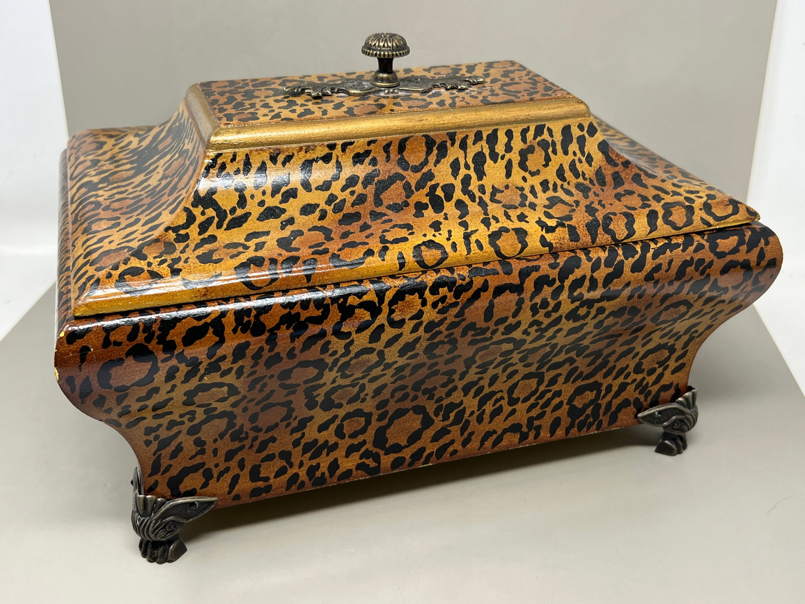 Vintage Metal Footed Cheetah Print Trinket Box: its giving Fran Fine