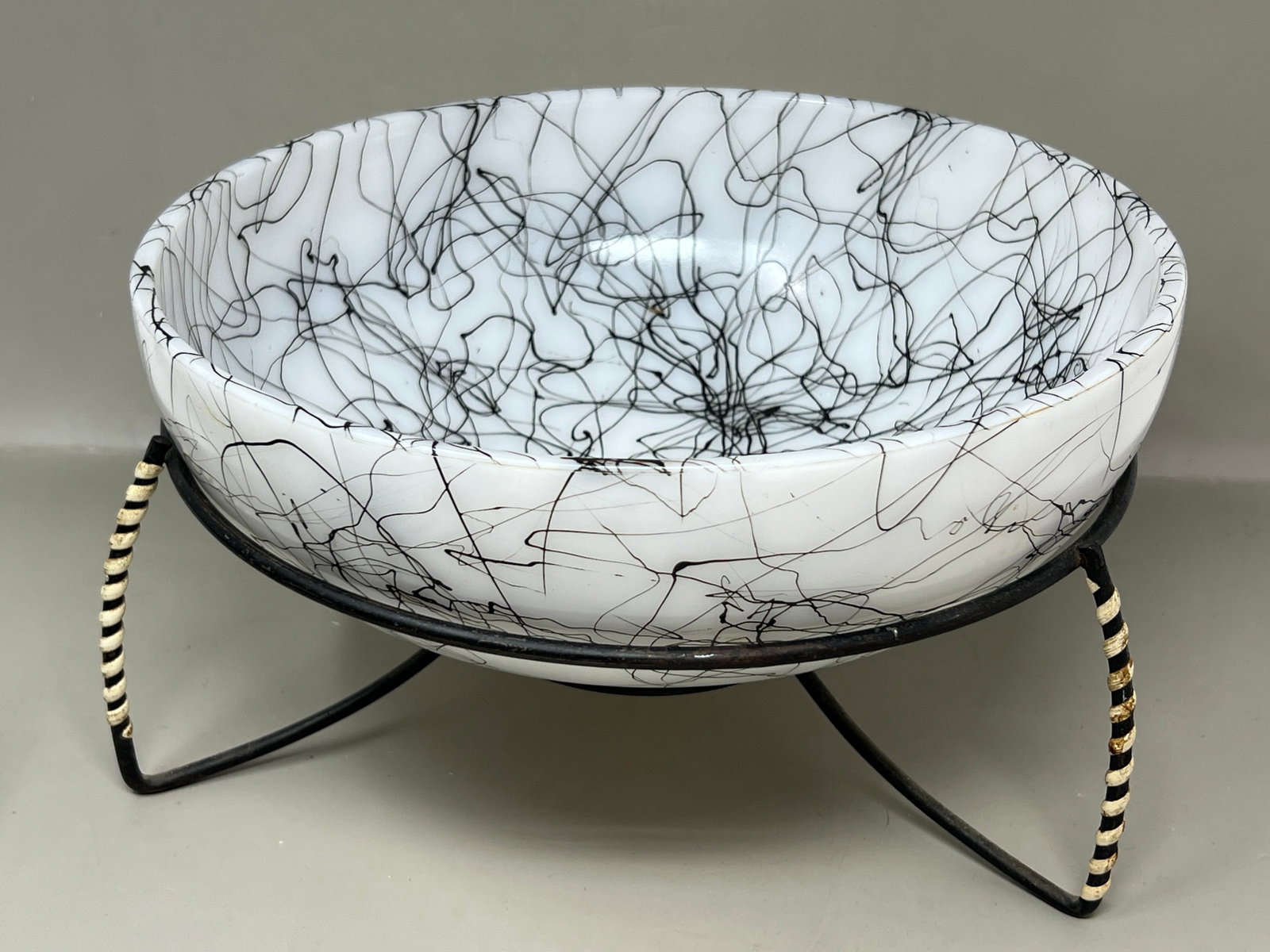 Black & White Midcentury Swirl Glass Centerpiece Bowl (1 of 20)