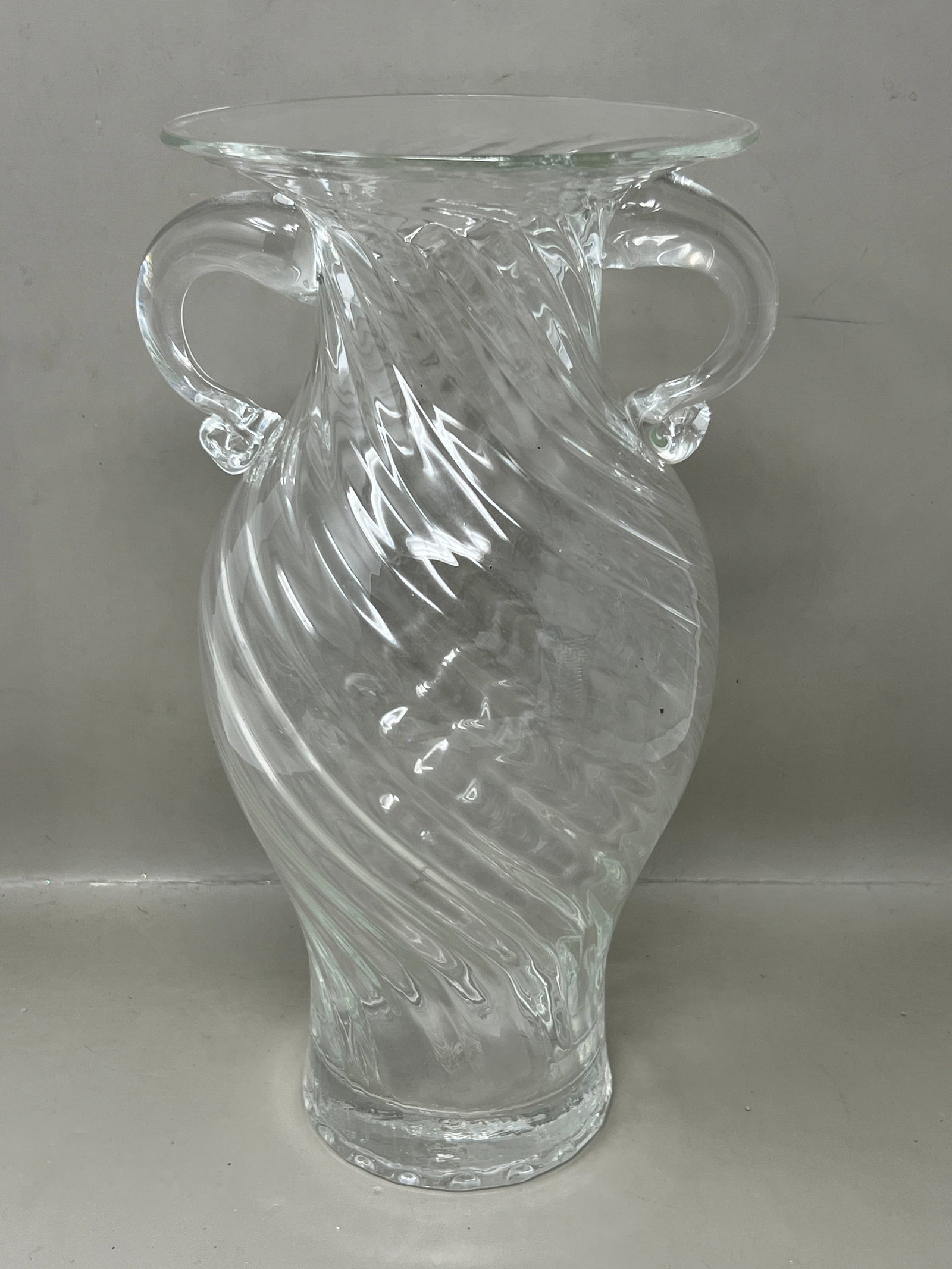 Clear Swirled Art Glass Amphora Handled Vase (1 of 8)