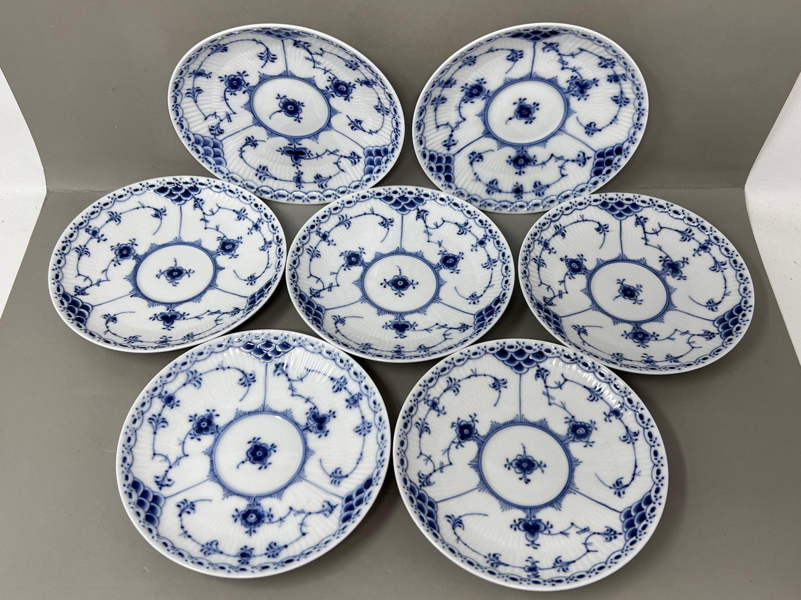 (7) Royal Copenhagen Blue Fluted Half Lace 5 5/8" Porcelain Saucers Plates (1 of 13)