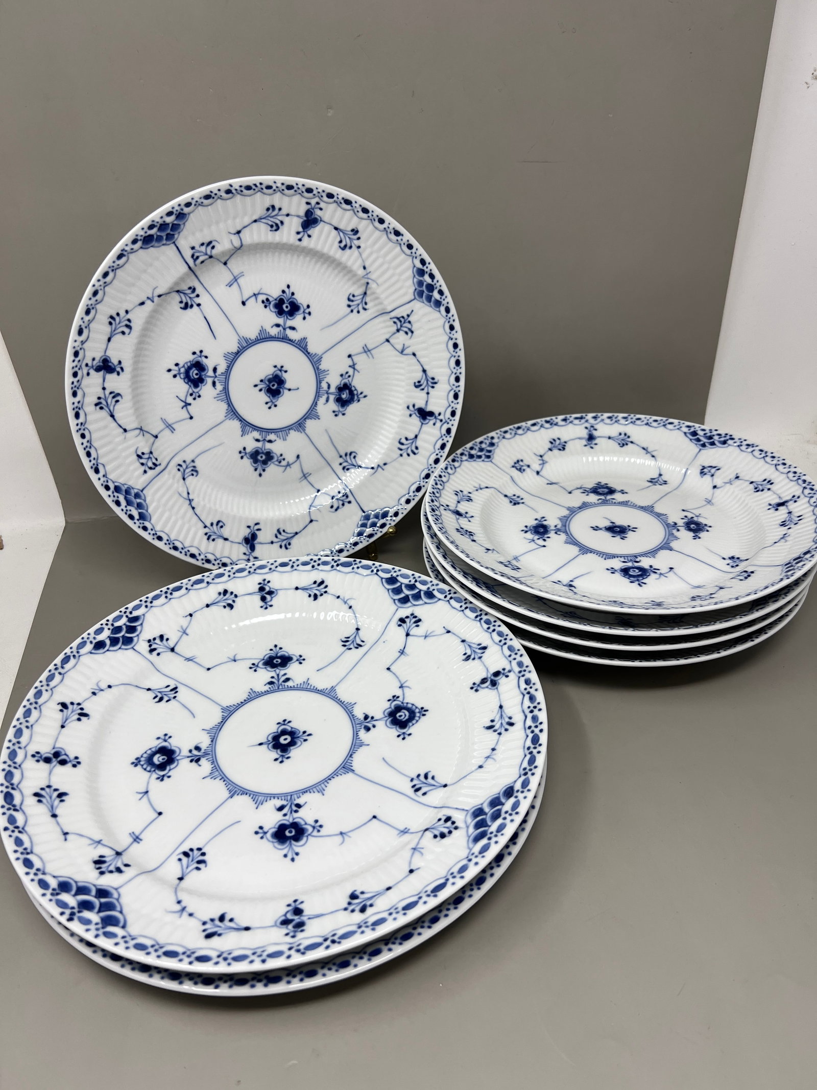 (7pc) Mixed Royal Copenhagen Blue Fluted Half Lace Plates, Bowls (1 of 18)
