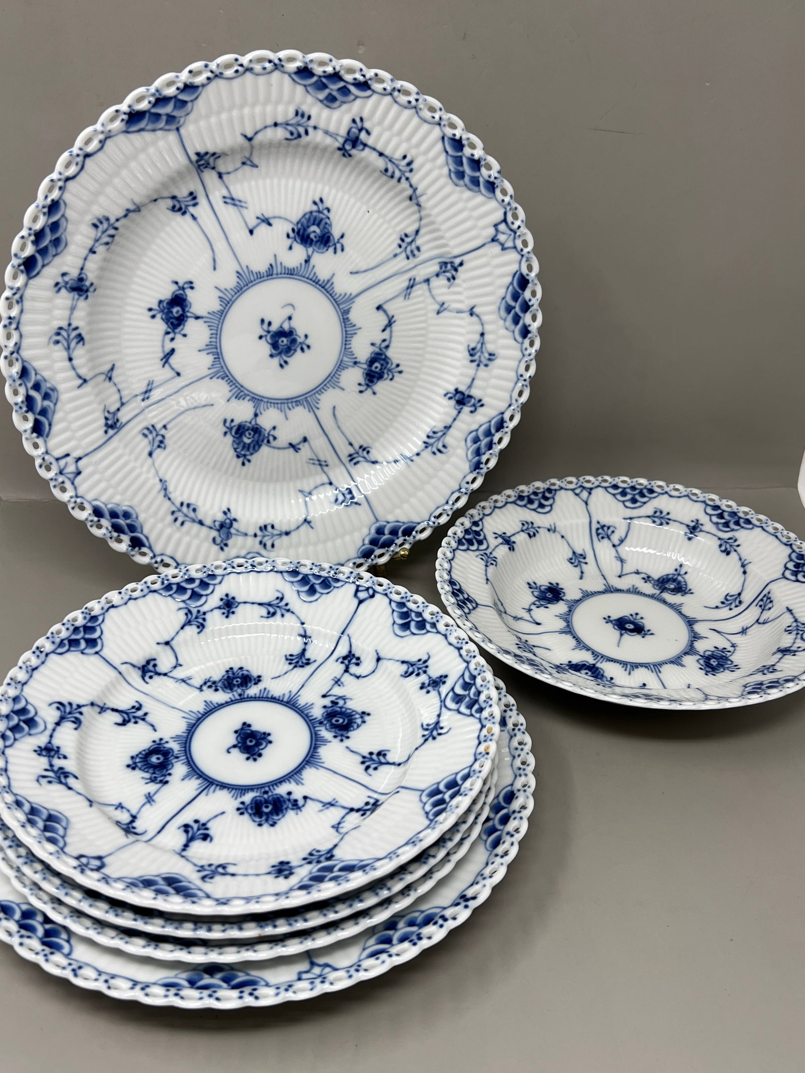 Royal Copenhagen Blue Fluted Full Lace Mixed Plates, Salad, Dinner, etc (1 of 20)