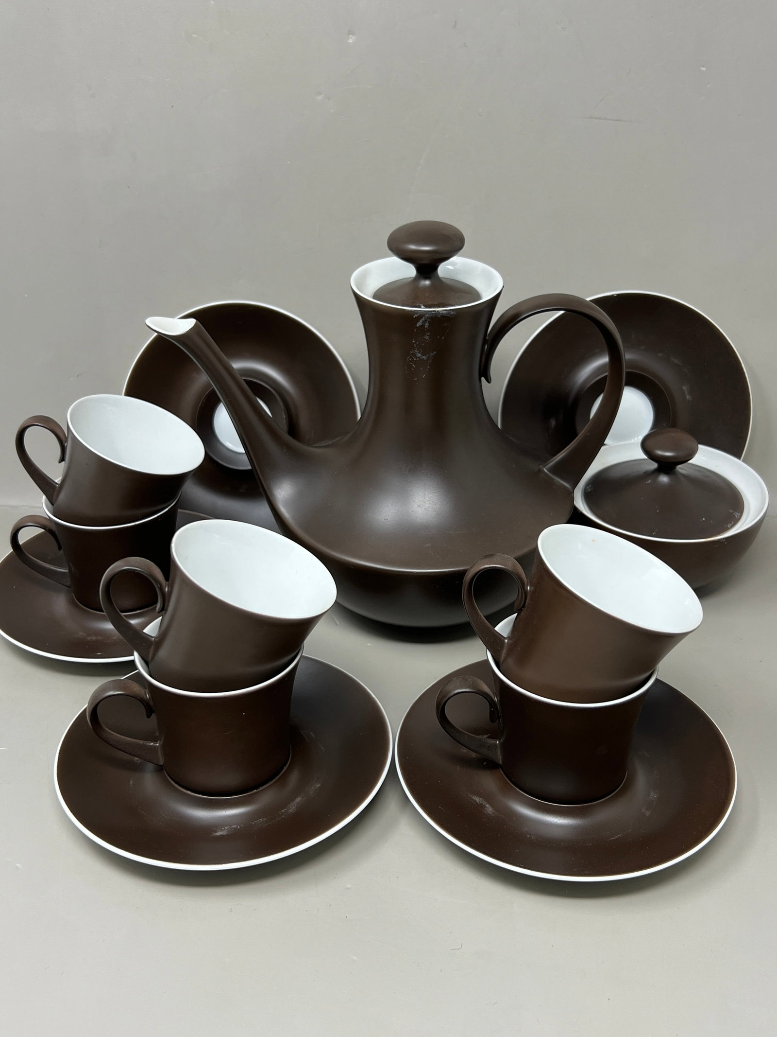Vintage Block Bidasoa Spanish Coffee Set with Cups Saucers Coffee Pot: Great Matte Finish
