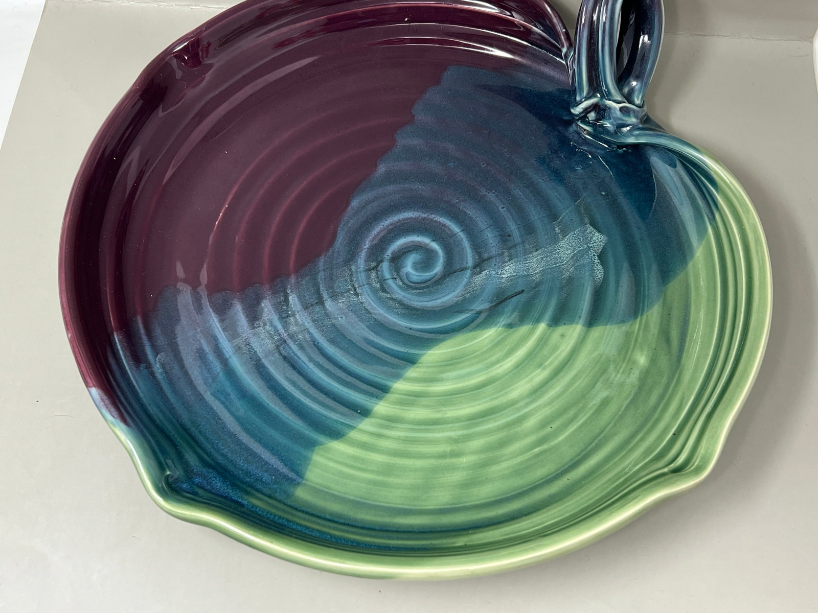 Signed Large Studio Pottery Platter Leaf Shape - 2