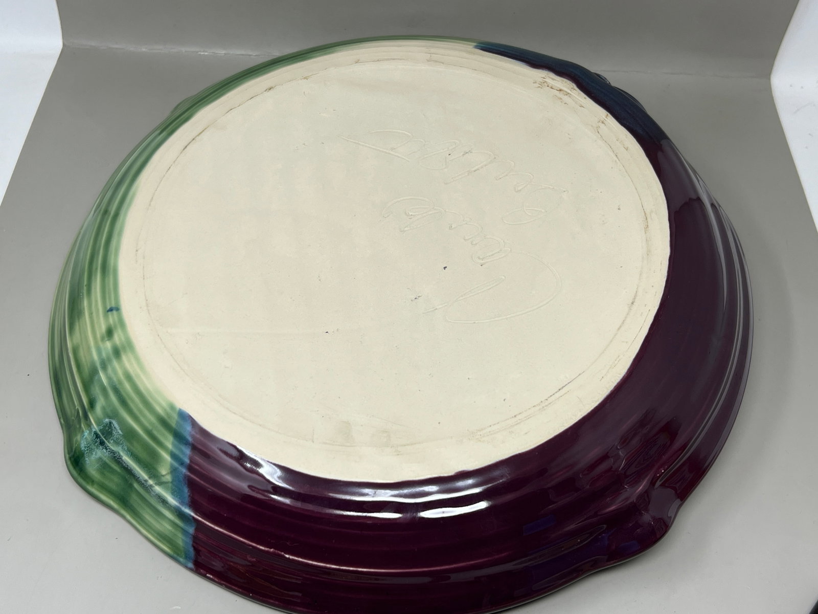Signed Large Studio Pottery Platter Leaf Shape - 5