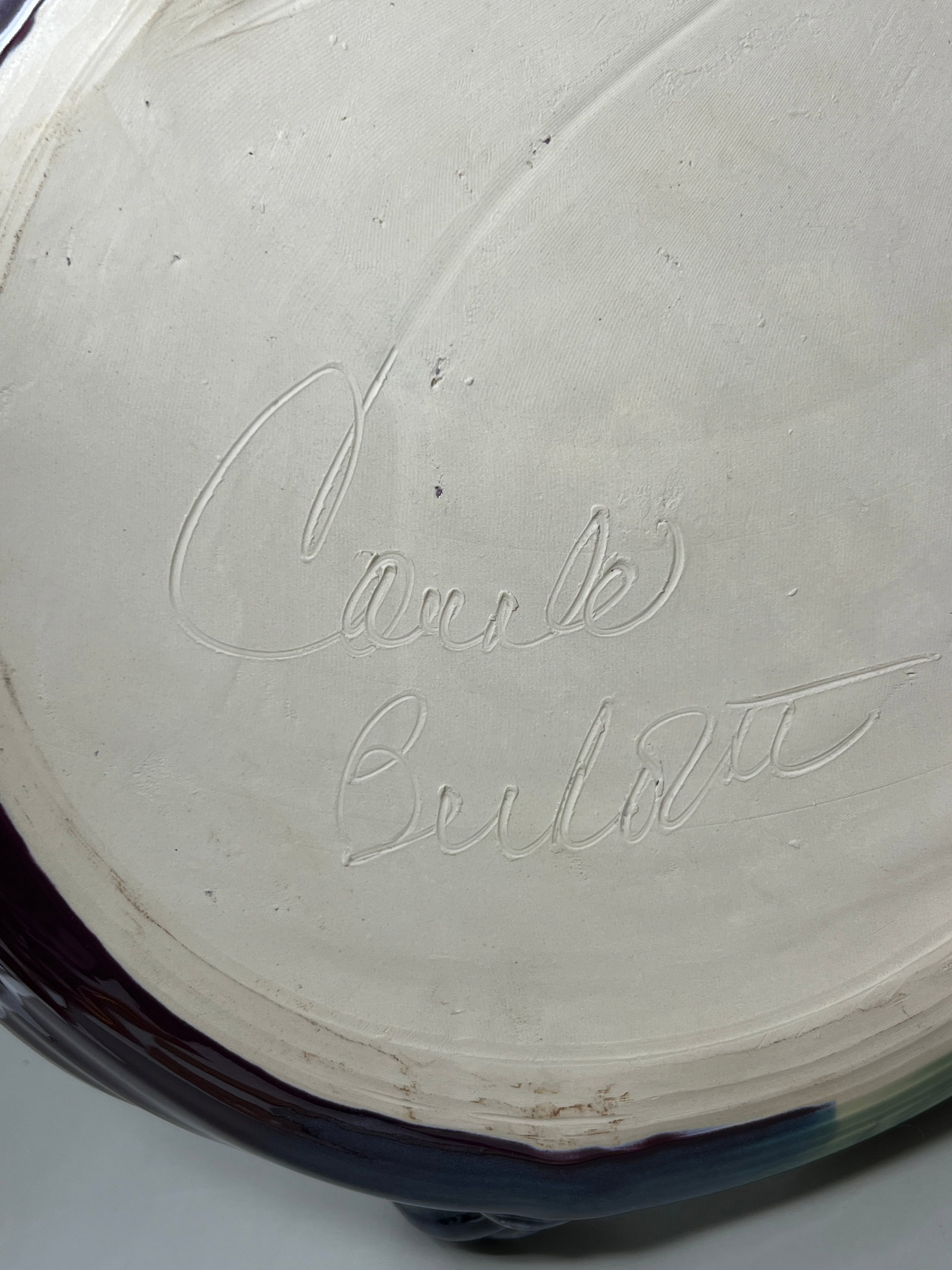 Signed Large Studio Pottery Platter Leaf Shape - 6
